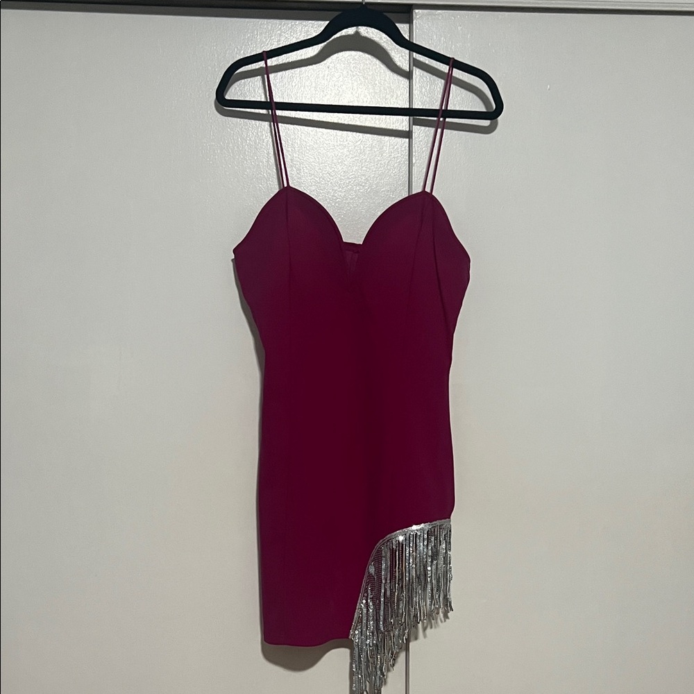 Source Unknown Fuchsia Asymmetrical Dress with Metallic Fringe